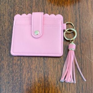 Pink ID Identification Card Holder Wallet Removable Tassel Keychain Bag Charm